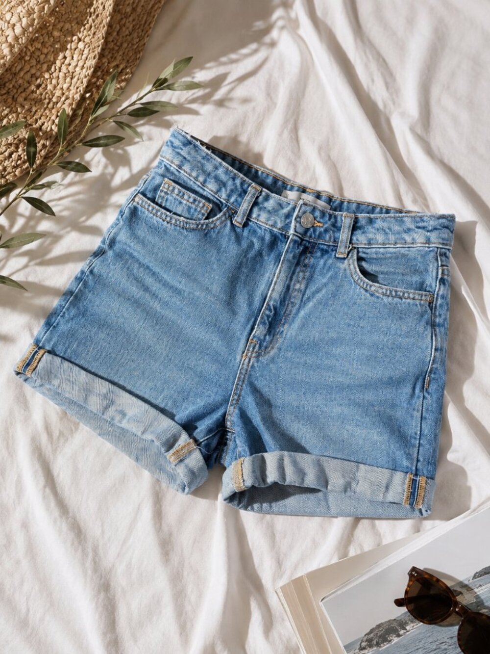 Mango High Rise Rolled Cuff Denim Shorts | Size US 6